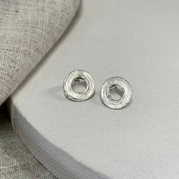 Small Silver Circle Brushstroke Earrings
