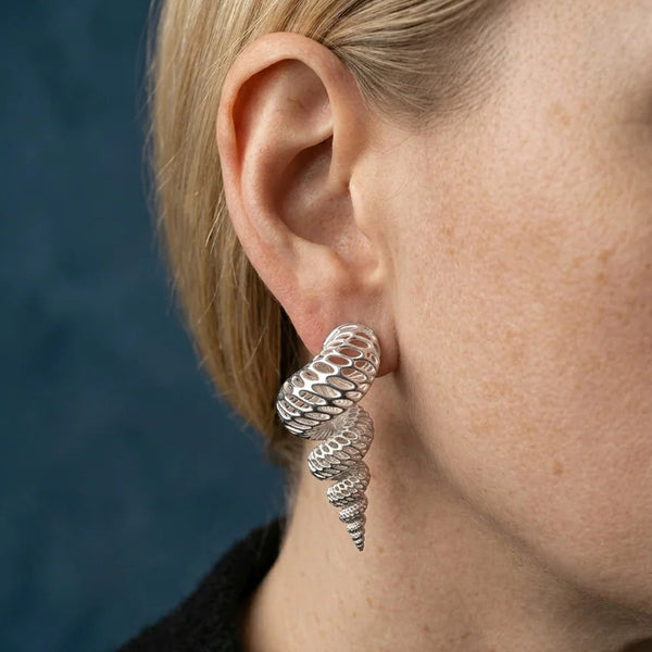 Silver Cone Shell Statement Earrings
