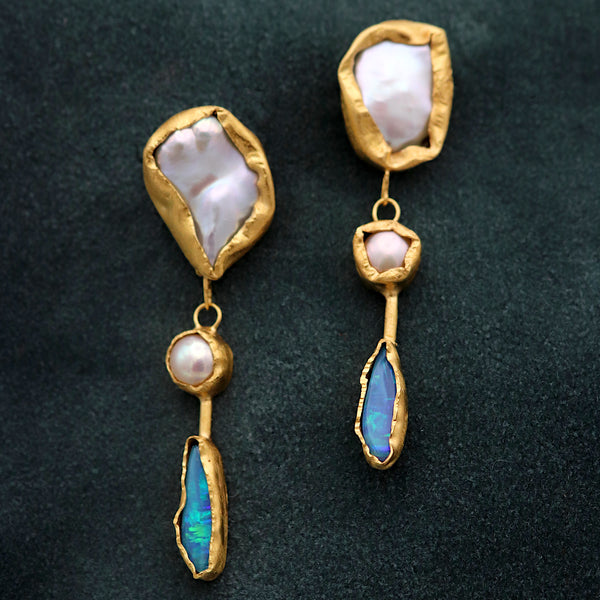 Opal Baroque Pearl Drop Earrings