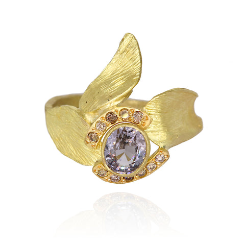 Jewel Nouveau Spinel and Champagne Diamond Petal Ring