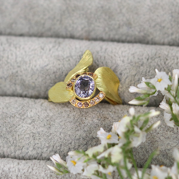 Jewel Nouveau Spinel and Champagne Diamond Petal Ring