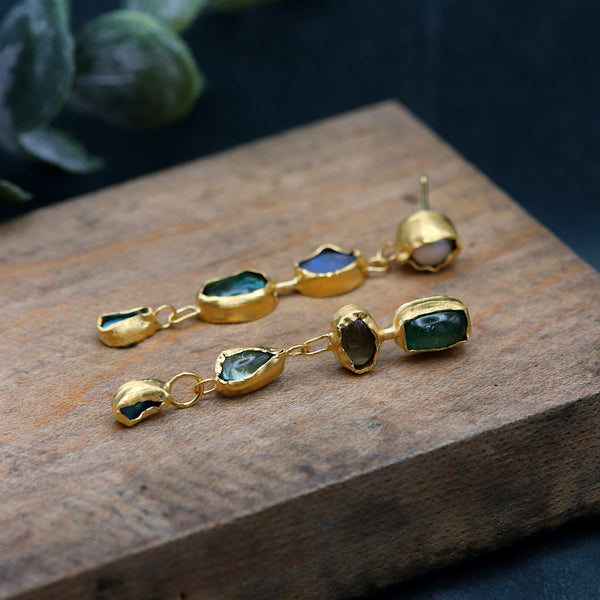 Pearl, Opal And Tourmaline Drop Earrings