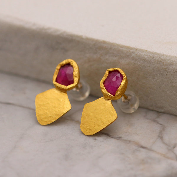 Synthetic Pink Tourmaline Fan Stud Earrings