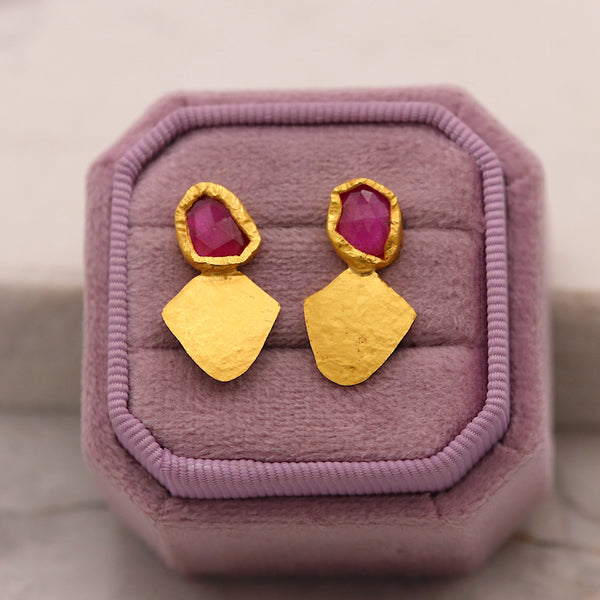 Synthetic Pink Tourmaline Fan Stud Earrings