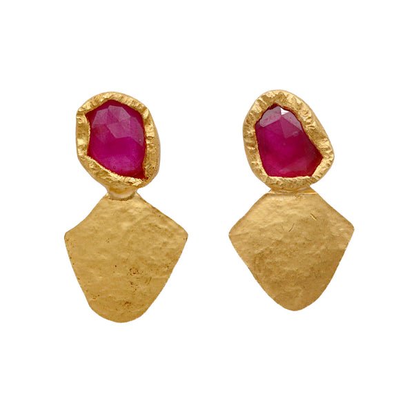 Synthetic Pink Tourmaline Fan Stud Earrings