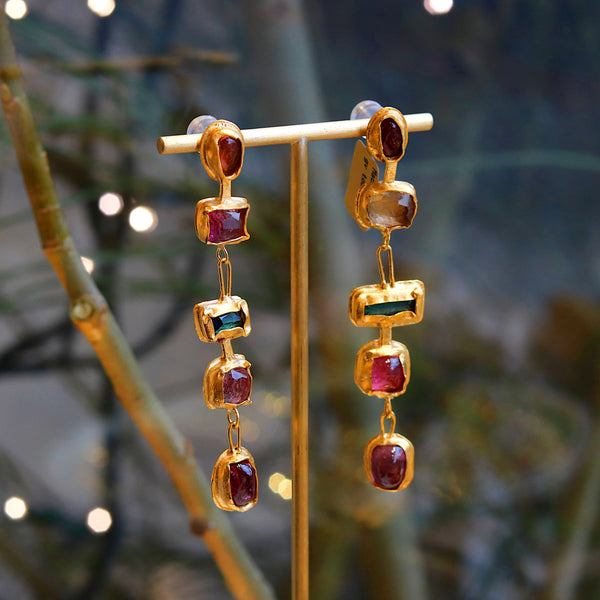 Large Watermelon Tourmaline 5 Drop Earrings