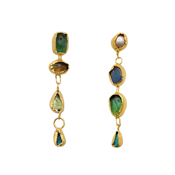 Pearl, Opal And Tourmaline Drop Earrings