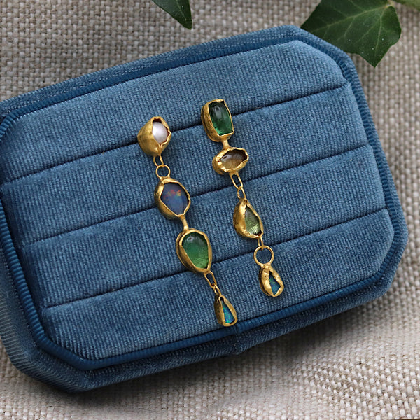 Pearl, Opal And Tourmaline Drop Earrings