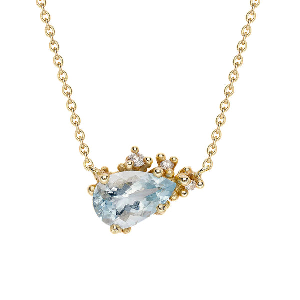 Aquamarine and White Diamond Encrusted Pendant