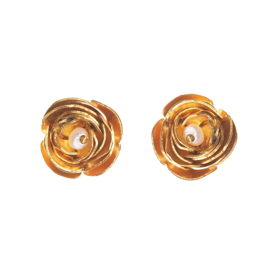 Gold Peony Stud Earrings