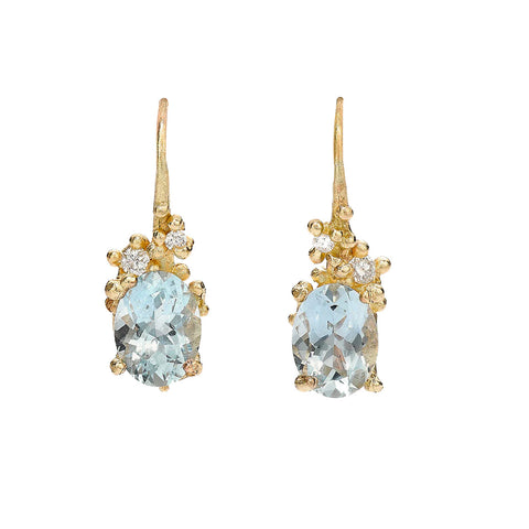 Oval Aquamarine and Diamond Encrusted Drops