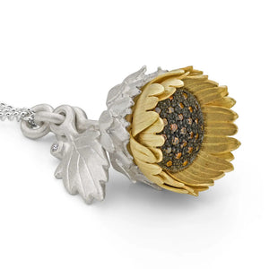 Kinetic Sunflower Locket with Brown Diamonds