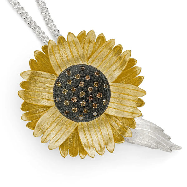 Kinetic Sunflower Locket with Brown Diamonds