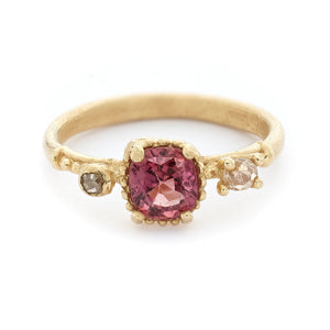 Pink Sapphire Solitaire Ring with Champagne Diamonds