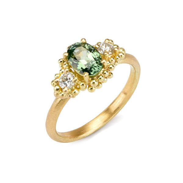 Spring Green Oval Sapphire Cluster Ring