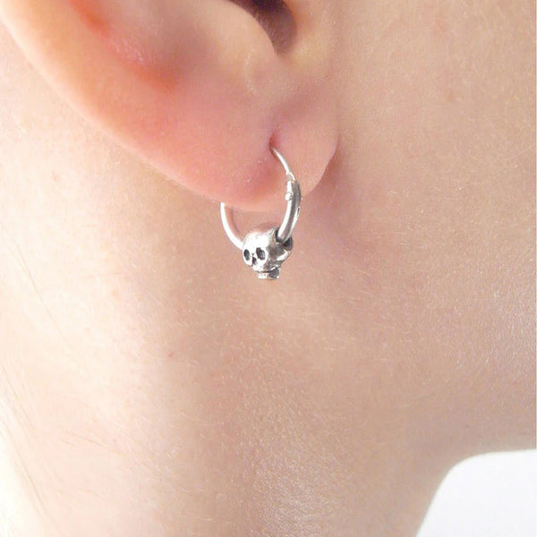 Baby Skull Hoop Earrings Silver