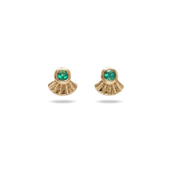 Extra Tiny Emerald And Gold Fan Studs