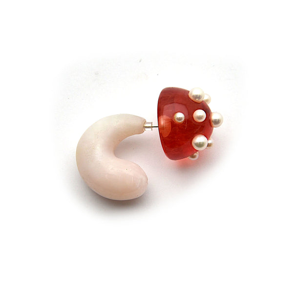 Hand Carved Quartz Fly Agaric Earring