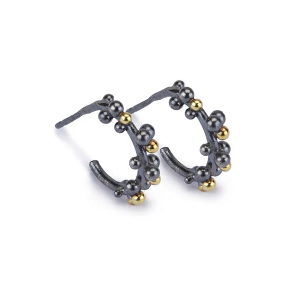 Petit Oxidised Silver And Gold Granule Hoops