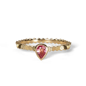 Single Hex Ring with Pear Shaped Pink Spinel