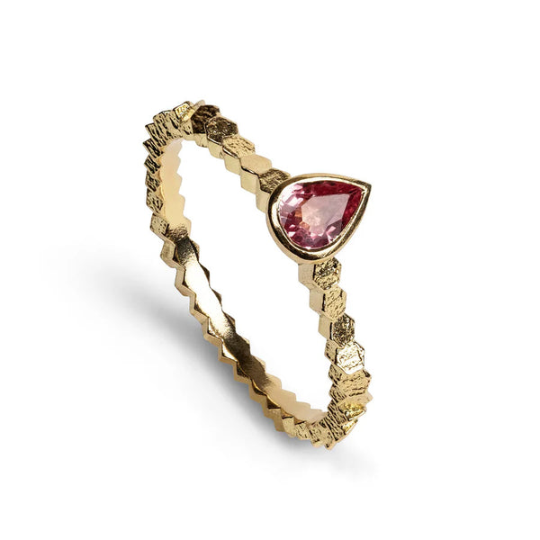 Single Hex Ring with Pear Shaped Pink Spinel