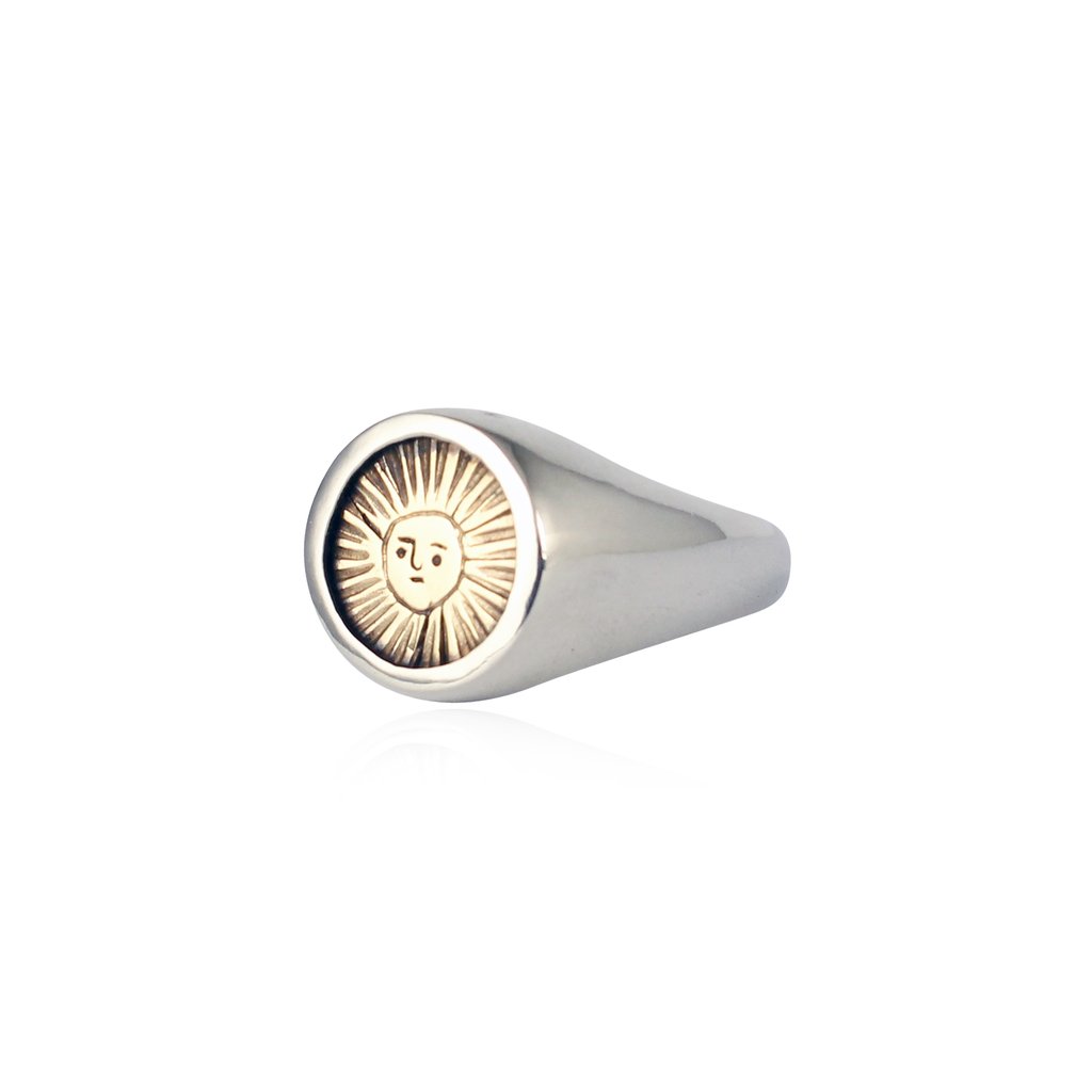 Gold Sun Silver Signet Ring