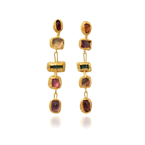 Large Watermelon Tourmaline 5 Drop Earrings