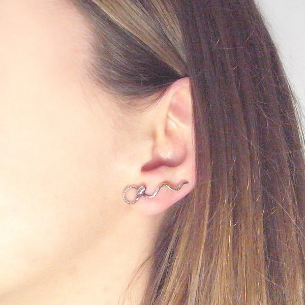 Silver Wavy Snake Earrings