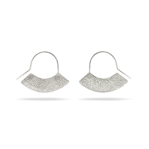 Large Silver Stamped Crescent Hook Earrings