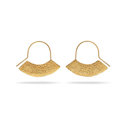 Large Gold Stamped Crescent Hook Earrings