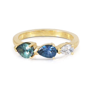 Bagru Triple Pear Sapphire and Diamond Ring