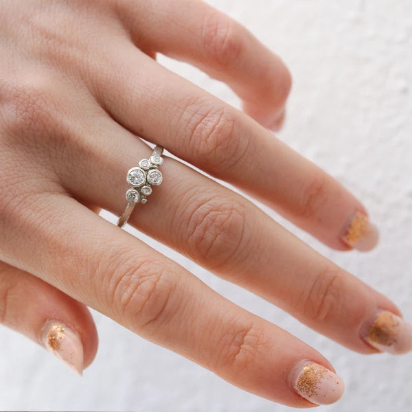 White Gold Textured Diamond Cluster Ring