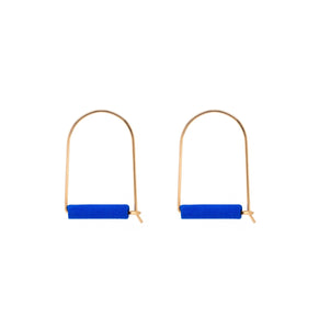 Gold Arch Earrings In Cobalt Blue