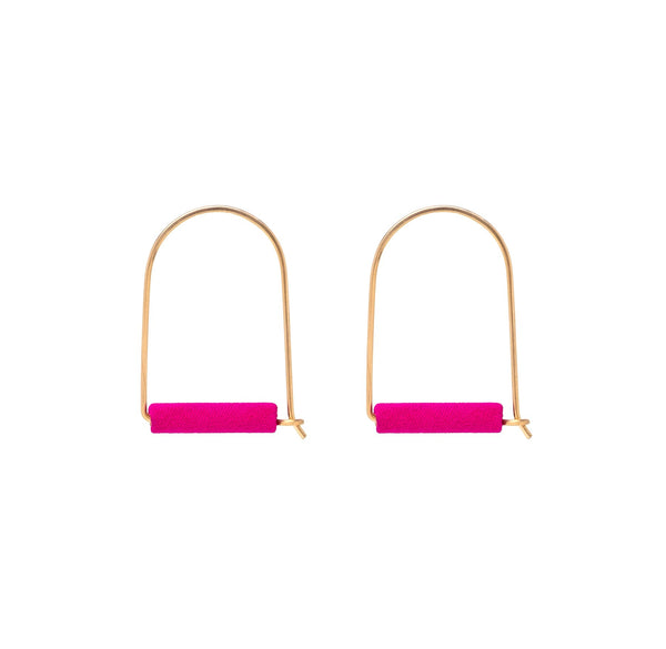 Gold Arch Earrings In Hot Pink