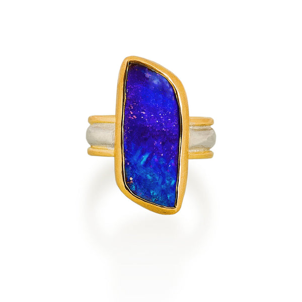 Large Blue Boulder Opal Ring