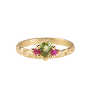 Green & Pink Sapphire Crown Ring
