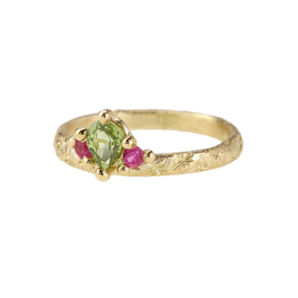 Green & Pink Sapphire Crown Ring