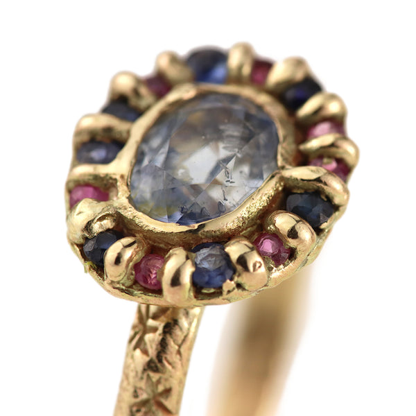Pink And Blue Sapphire Halo Ring