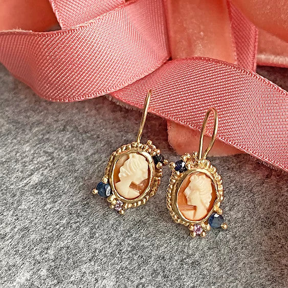 Antique Cameo And Sapphire 'Alexandra' Earrings