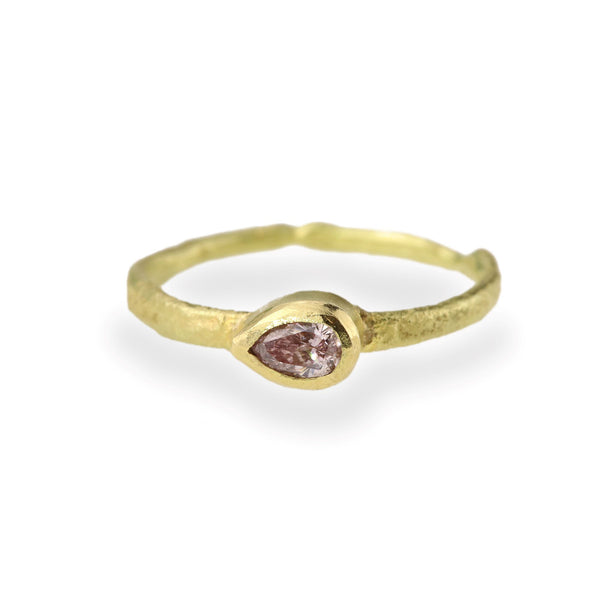Pink Pear Diamond and Rustic Gold Ring