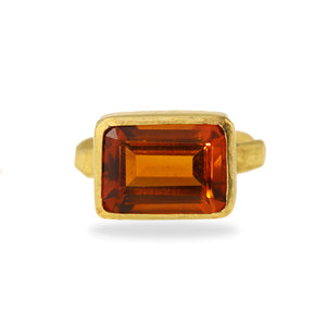 Fiery Orange Citrine and Rustic Gold Ring