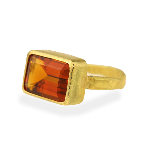Fiery Orange Citrine and Rustic Gold Ring