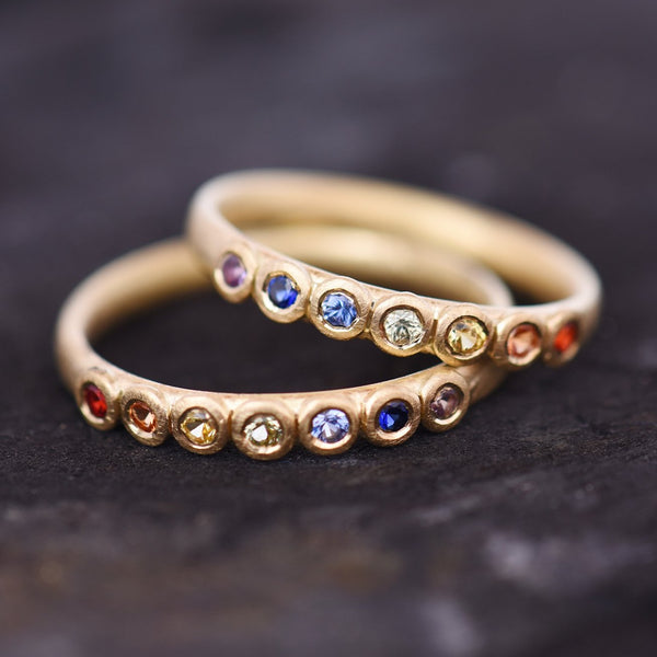 Rainbow Sapphire Half Eternity Ring