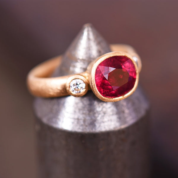 Rubellite and Diamond Ring In 22ct Gold