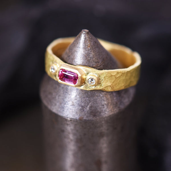 Pink Sapphire And Diamond Flat Ring