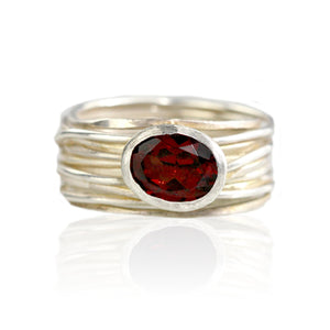 Silver and Garnet Spaghetti Ring