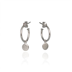 Silver Paillette Drop Hoop Earrings