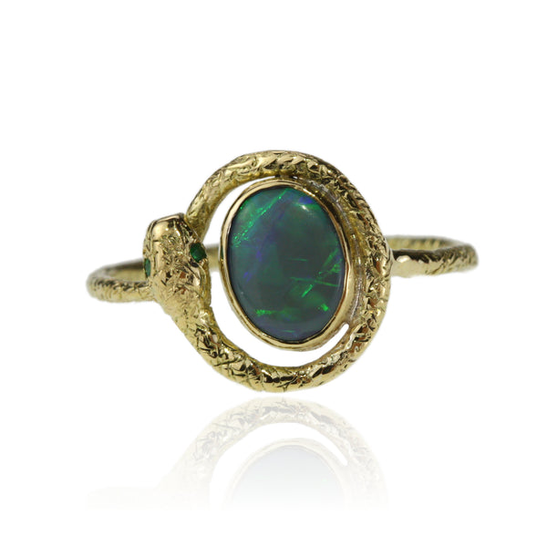 Opal and Emerald Snake Ring