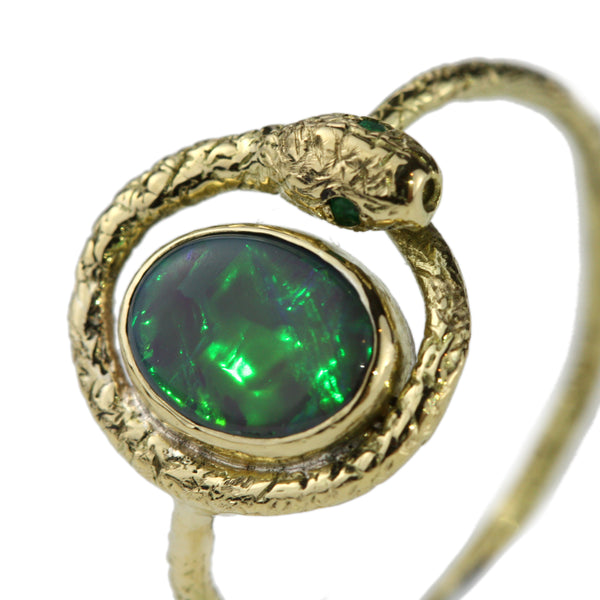 Opal and Emerald Snake Ring