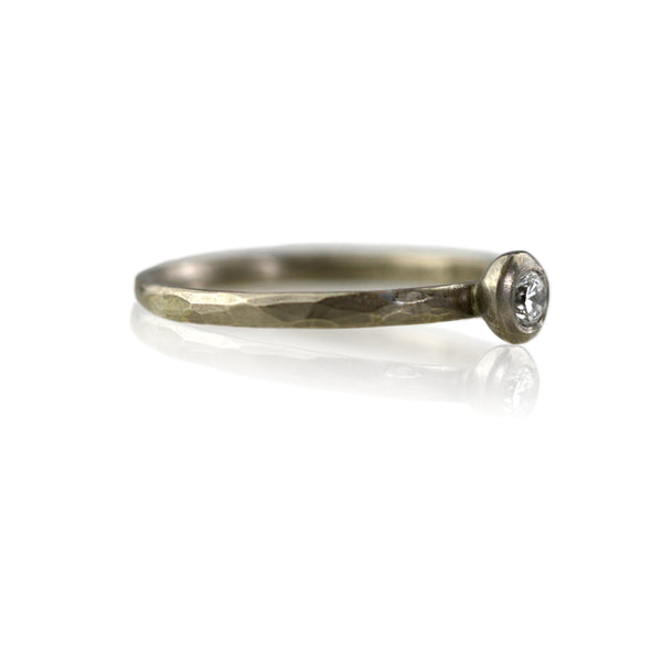 Dainty Hammered 18ct White Gold and Diamond Ring